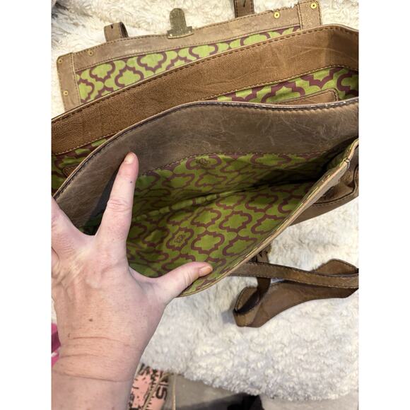 orYANY Brown Leather Pushlock Briefcase Messenger Crossbody Bag - Picture 6 of 10